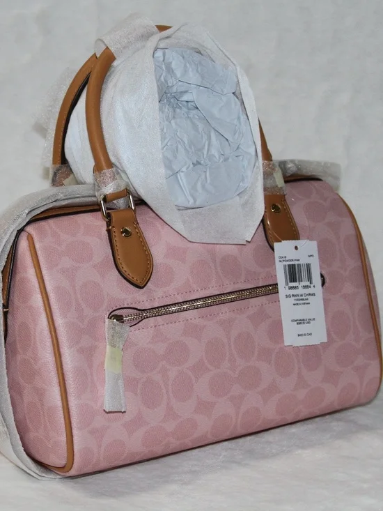 NWT Coach Powder Pink Medium Rowan Signature Canvas With Charms - Picture 2 of 3